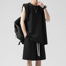 男裝 夏季圓領背心短褲休閒運動套裝