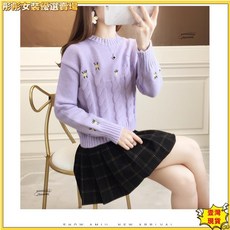 女士加厚毛衣秋冬內搭針織打底衫 洋氣寬鬆外穿短版上衣, 紫色均碼