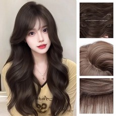 salimm 여성 자연스러운 웨이브 긴머리 통가발 전체가발, 1개, 블랙브라운