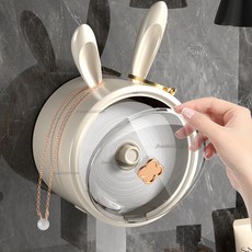 洗臉巾收納盒壁掛式，防水置物架，洗漱臺擦臉潔面巾捲筒衛生間捲紙器, 1個, 輕奢綠+無痕貼,【中軸可拆卸 紙類通用】