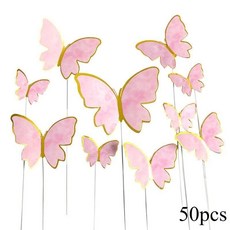 나비 케이크 우아한 보라색 분홍색 종이 장식 생일 결혼식 파티 베이킹, 3. pink 2-50pcs