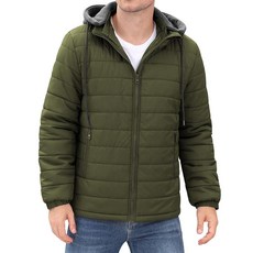 HEEKPEK 남성용 패딩 재킷 겨울 방수 후드 경량 풀 지퍼 퀼트 재킷 따뜻한 단열 캐주얼 코트 아미 그린. L 425800