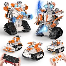 어린이 STEM 로봇 자동차 탱크 조립 키트 600개 블록, 화이트 블랙 5in1