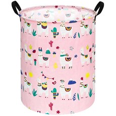 ACMUUNI 19.7인치 원형 공룡 세탁물 바구니 손잡이가 있는 세탁 수납 정리함 선물, Alpaca