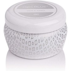 카프리 블루 볼케이노 향초 화이트 프린트 미니 양철 캔들 소이 왁스 블렌드가 있는 럭셔리 아로마테라피 시트러스 향이 3온스, 8 oz_White