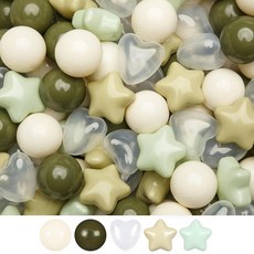 TRENDPLAY 유아용 볼풀 공 별 및 하트 모양 - 볼풀의 재미와 놀이를 위한 플라스틱 500개 핑크 펄 화이트 206951, 크림 그린