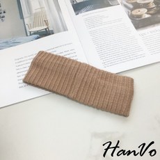 HanVo 素面針織髮帶, 1個, 卡其