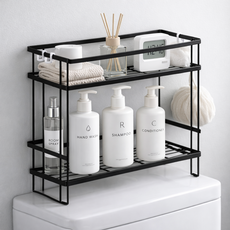 하스몰 변기위 욕실 다용도 무타공 공간활용 변기걸이 수납 선반 정리대, 블랙, 1개