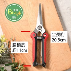 賓購 不鏽鋼園藝枝枒剪 花芽剪 長尖嘴剪 採果剪 修枝剪 修葉剪 刀刃鋒利 園藝推薦, 1個, 防滑膠柄長枝枒剪1把