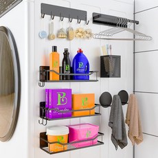 세탁기 / 행거 오거나이저 공구 홀더 튼튼한 금속 자석 향신료 랙 가정 주방 옷장 및 세탁실 정리용 공간 절약 선반 8팩 (블랙), 세탁기 / 행거 오거나이저, 공구 홀더, 튼튼한 금속