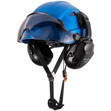 【臺灣 隔日-發貨 可開發票】LOEBUCK洛巴克帶30分貝降噪隔音耳罩 美式 建築 安全帽 工程 施工 透氣 防護帽, 藍帽+耳罩+黑鏡, 1個