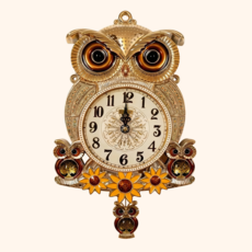 비욘드아트 부엉이벽시계 무소음 거실 카페 인테리어 집들이선물, 옐로우