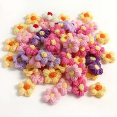 뜨개질 꽃 장식 크로셰 브로치 카네이션 손뜨개 액세서리 바느질 부자재 머리핀 DIY, 50개, 색상 랜덤