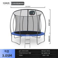 성인 대형트램폴린 실내외 점핑 놀이기구 피트니스 하체근력운동 스프링 구조 트램폴린 다이어트 점핑매트 가정용 실내 트램폴린, 1개, 블루 10FT 농구판 포함