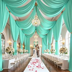 2 Panels 5ft(W) x 20ft(H) Dusty Blue Ceiling Drapes for Wedding Parties – 20 FT Extra Long Thick P, 민트 그린, 60"W x 240"L (Pack of 10)