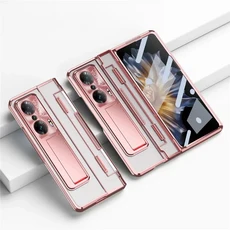Honor Magic VS 5G 케이스 도금 클리어 힌지 360 유리 Flim이있는 Funda 용 하드 브래킷 커버 전체 보호, 02 Rose Gold, 01 For Honor Magic VS