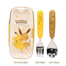 韓國正版 POKEMON 皮卡丘精靈寶可夢不鏽鋼學習筷餐盤組，兒童餐具，左右手適用，可換造型, 1個, 可愛湯叉盒, 黃色