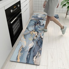 硅藻泥地毯大理石圖案地墊廚房防滑吸水吸油腳踏墊耐髒易清洗腳墊大理石碧藍-3.5加厚40*60cm, 1個, 大理石碧藍-3.5加厚