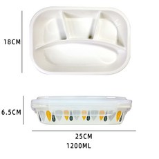 分格餐盤 便攜式微波爐餐盤 附蓋 露營長方型便當 陶瓷多格飯盒 1200ML, 楓葉橢四格飯盒, 1個