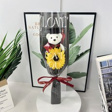 올리브파티 학사모 곰돌이 인형 조화 졸업식 수료식 꽃다발, 1개, A타입_블랙