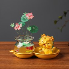 錦鯉貔貅擺件 桌面飾品, 黃D貔貅 葫蘆底座 錦鯉荷葉罐, 1個