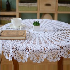 코바늘 테이블보 테이블꾸미기 식탁보 원형 레이스테이블보 덮개 손뜨개, 1개, 직경 약 80-85 CM, 화이트