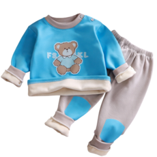 萱寶媽咪baby童裝館 現貨韓版兒童秋冬加絨滿版上衣褲子兩件組 男女童卡通印花家居服 兒童睡衣套裝