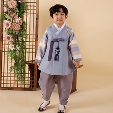 아가명주 남아용 구름색동 고급 한복세트