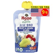 Holle 6개월 이상 유아용 맛있고 영양이 풍부한 오가닉 퓌레 이유식 파우치 100g 3개, 배 사과 베리 오트밀, 9개