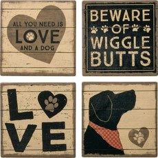 Primitives by Kathy 39365 Stoneware Coasters Love and a Dog, Primitives by Kathy 39365 Ston