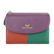 Royal Bagger 컬러 블록 RFID 짧은 지갑 천연 가죽 멀티 카드 슬롯 카드 홀더 3단 지갑 자석 오프닝 2053 퍼플. 캐주얼