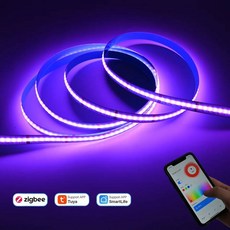 CENFAYA Tuya Zigbee 3.0 COB RGB + CCT LED 스트립 조명 24V 1m 2m 3m 4m 5m RGBCW 조광 장식 램프 스마트 라이프, 1M RGBCCT Full KIT, US Plug
