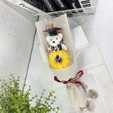 올리브파티 학사모 곰돌이 인형 조화 졸업식 수료식 꽃다발, 1개, 아이보리 1개, 아이보리