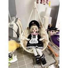 인형용 행잉 의자 핸드메이드 편직 바구니 그네 솜인형 흔들의자, BJD 베이비 1/6+푹신 쿠션