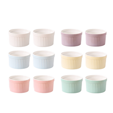 多色陶瓷布丁杯 甜點碗 冰淇淋碗 舒芙蕾烤碗 - 多用途精緻甜品容器, 六色各2, 12個
