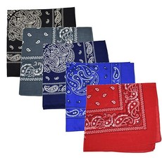 Motique Accessories 대형 면 페이즐리 반다나 5개 세트 블랙 그린 핫 핑크 라이트 로열 265385 5536087109, 블랙 다크 그레이 네이비 로열 레드
