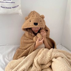 곰돌이 후드담요 모자담요 무릎담요 캠핑 방한용품 두꺼운 망토 담요