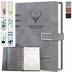 Folvia 가죽 A5 6공 다이어리 두꺼운 루즈리프 노트 탈부착 가능 업무용 내지 가능, 1개, 그레이