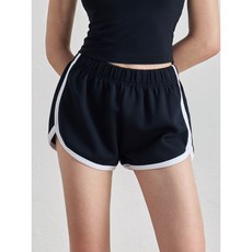 《小日子家居館》春夏薄款 高腰復古拼色 運動短褲 女鬆緊腰頭 下襬開叉外穿瑜伽三分褲