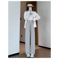 冰絲防曬褲女夏季薄款高腰垂感闊腿褲運動休閒寬鬆透氣直筒速幹褲, XL130-150
