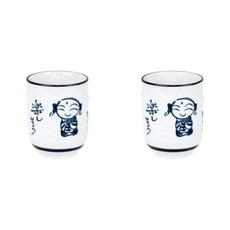 본인 일본풍 인형 도자기 식당 업소 일식 물컵 잔 140ml, 화이트, 2개
