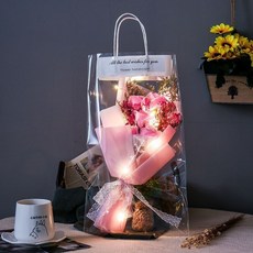 玫瑰花束 附燈 滿天星手工花束 玫瑰花裝飾, 5朵【粉玫瑰】燈+袋