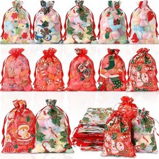 DTOFOOT 크리스마스 오간자 가방 선물 주얼리 캔디 백 40피스 10.2 x 15.2cm(4 6인치) 소형 산타 눈송이 드로스트링 웨딩 파티, 크리스마스 색상