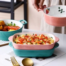 그라탕기 라자냐 그릇 용기 그라탕기 그라탕 그릇 오븐 사각 도자기, A. 딸기가루 구운 밥 접시