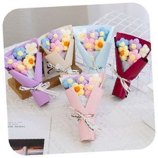 미니 뜨개 꽃다발 졸업식 조화 니트 꽃인형 파스텔 컬러 기념품 선물용 포장지 리본 세트