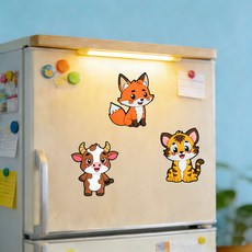 다양한 귀여운 동물이 그려진 대형 냉장고자석 마그네틱, 소+호랑이+여우