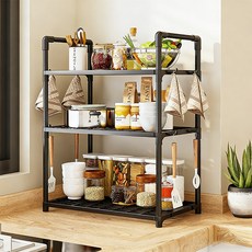 베랄롤 다용도 주방 선반 조립식 진열장 거실 욕실 가정용 전자레인지 다층 거치대, 3단, 블랙