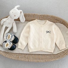 로이앤한나 리본자수 포인트 여아 여자아기 베이비 도톰한 아이보리 니트 가디건