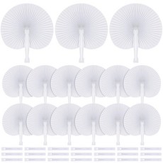 MCEAST 50피스 화이트 파티 종이 팬 장식 접이식 팬 휴대용 팬 원형 종이 팬 핸들 핸드 팬 웨딩 생일 파티 선물, 50