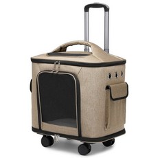 Luofu 4륜 강아지 캐리어 접이식 고양이 이동장 반려동물 이동가방, 카키, 1개